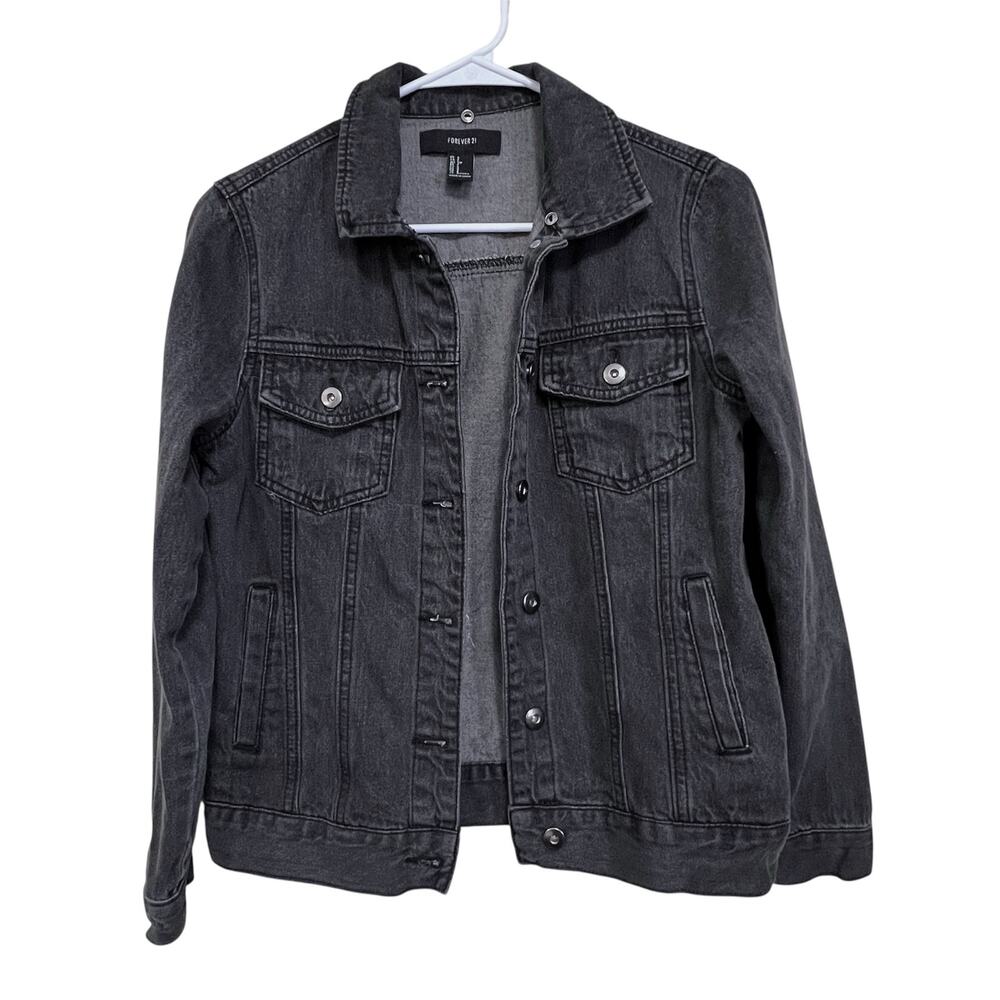 Black Denim Jacket Women’s Small Trucker Button Front Forever 21